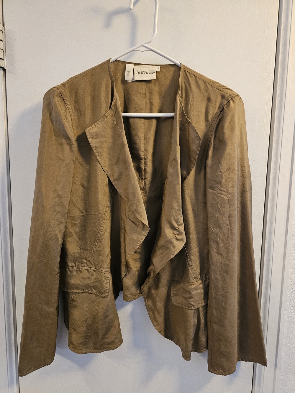 Pure DKNY Collection Silk Women's Taupe Draped Open-Front Jacket